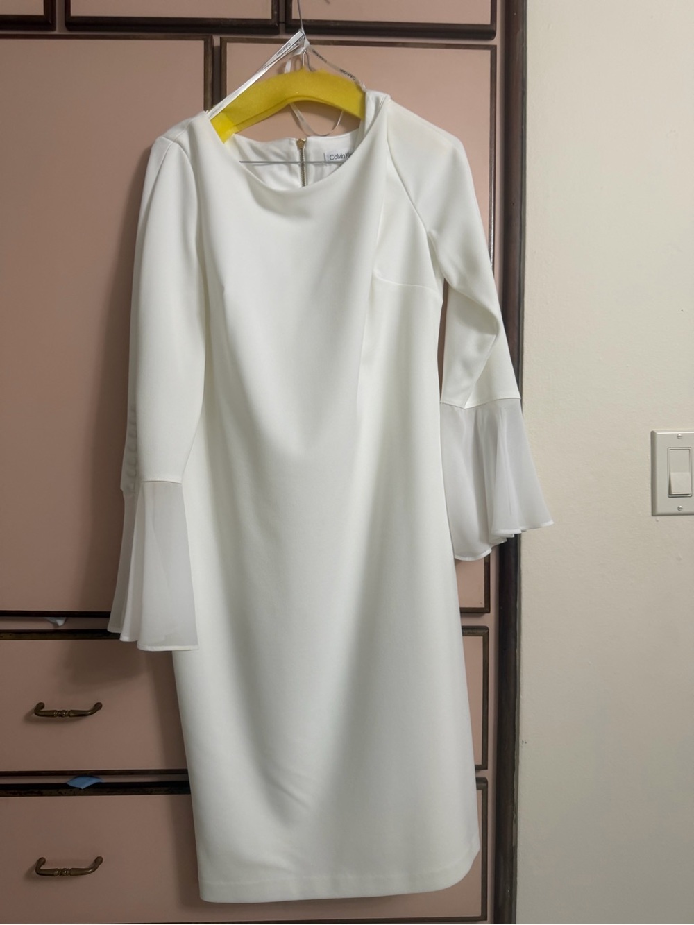 Calvin Klein White Bell-Sleeve Sheath Dress